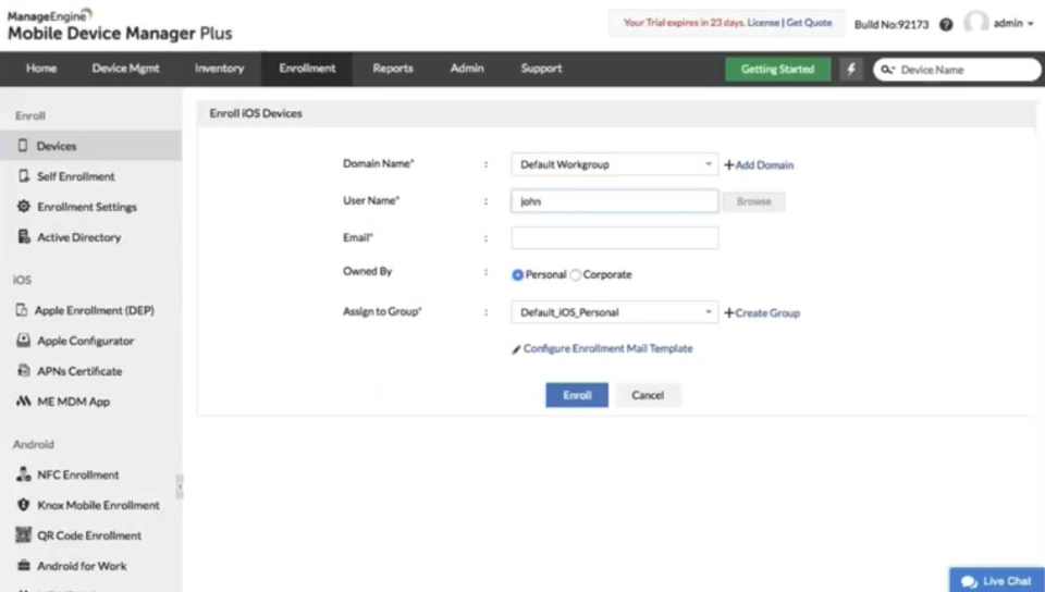 screenshot of ManageEngine Mobile Device Manager Plus